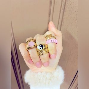 6pcs pink & gold decor ring
